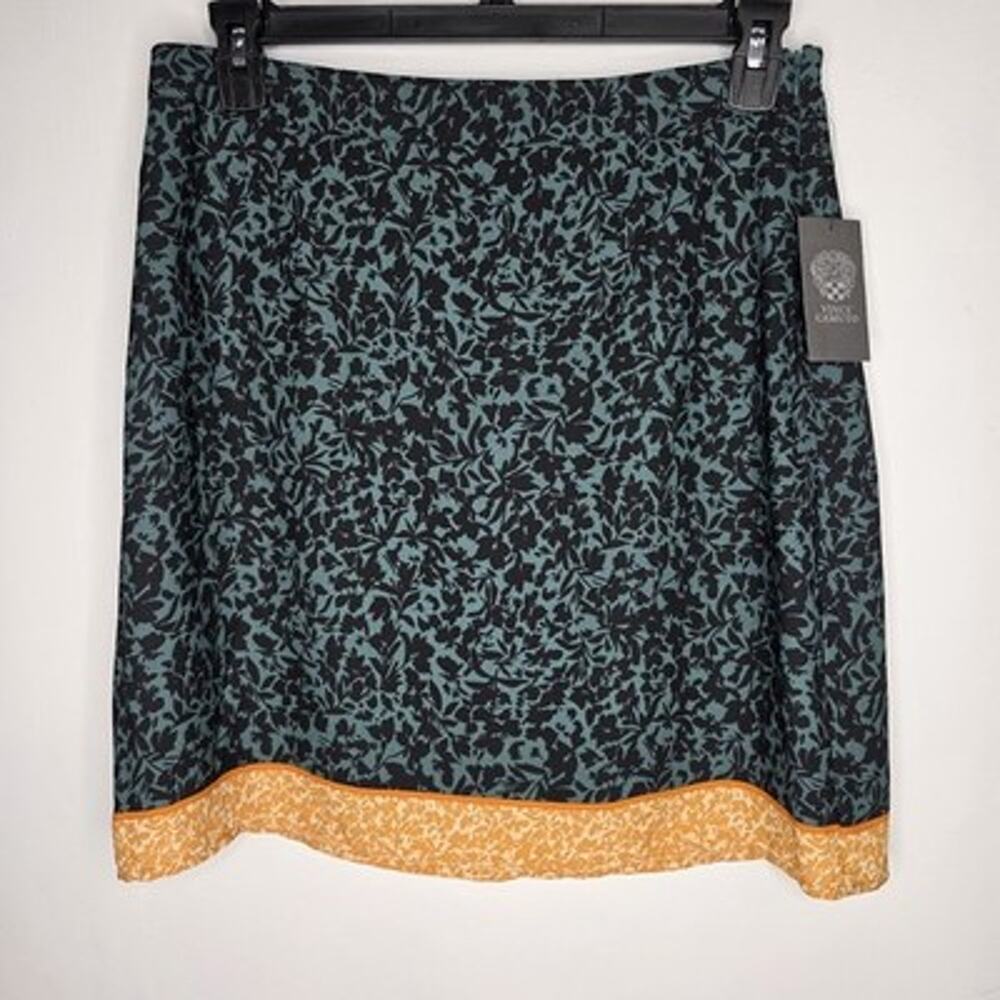Vince Camuto Womens SZ 14 Green Black Floral Pencil Skirt Orange Trim Lined NWT
